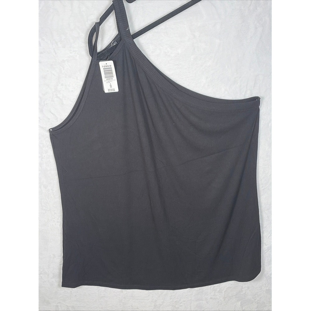 Torrid Womens Size 5 5X Black Ribbed One Shoulder Cut Out Cami Tank Top 40200126 - Picture 2 of 8